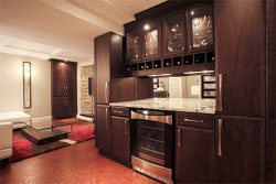 kitchen dark brown cabinets marble countertop